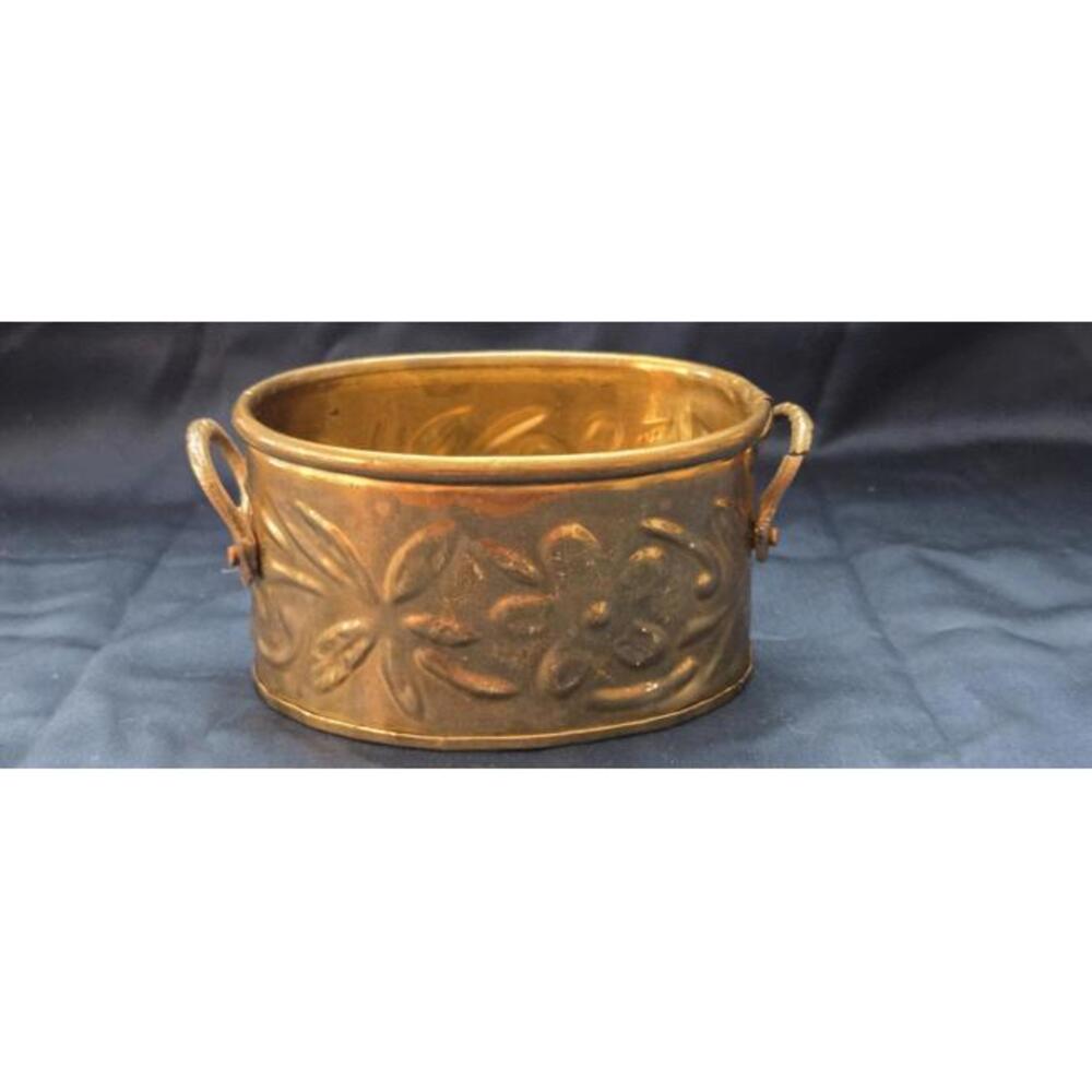Vintage Decorative Copper Planter with Floral Embossed Design